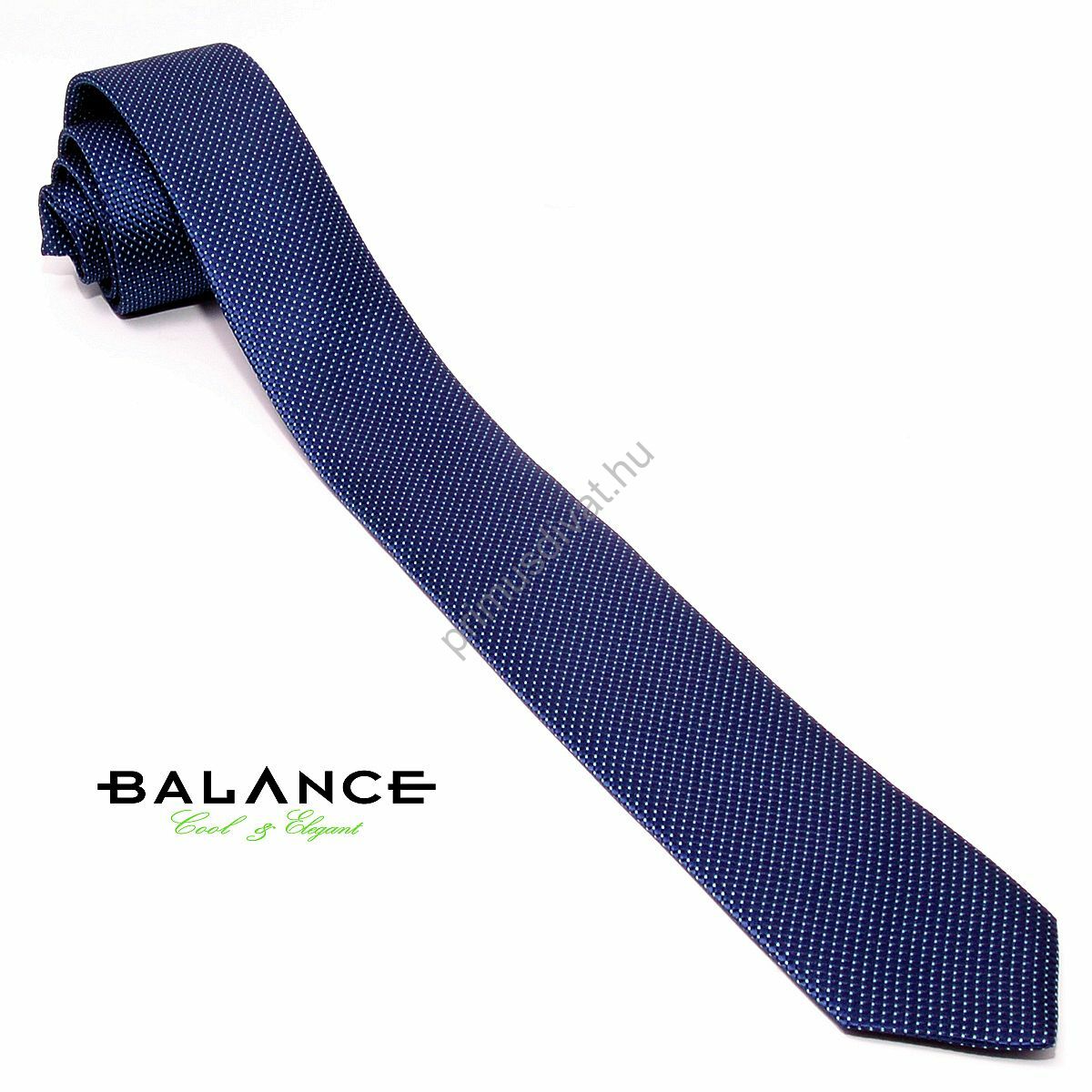 Balance apró fehér pöttyös sötétkék keskeny selyem nyakkendő