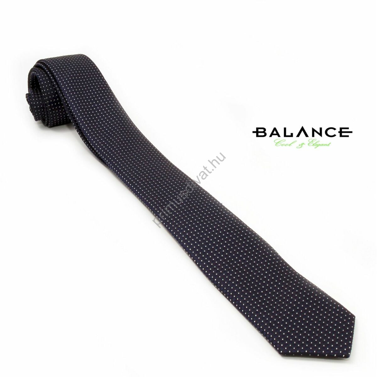 Balance apró fehér pöttyös fekete keskeny selyem nyakkendő