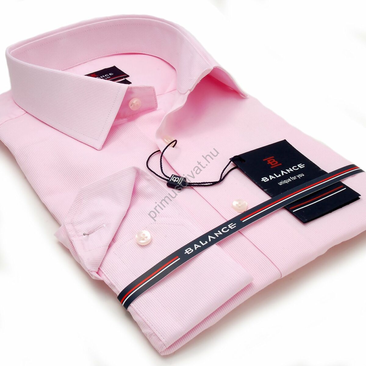 Balance finoman bordázott szövésű egyszínű rózsaszín hosszú ujjú slim-fit alkalmi ing