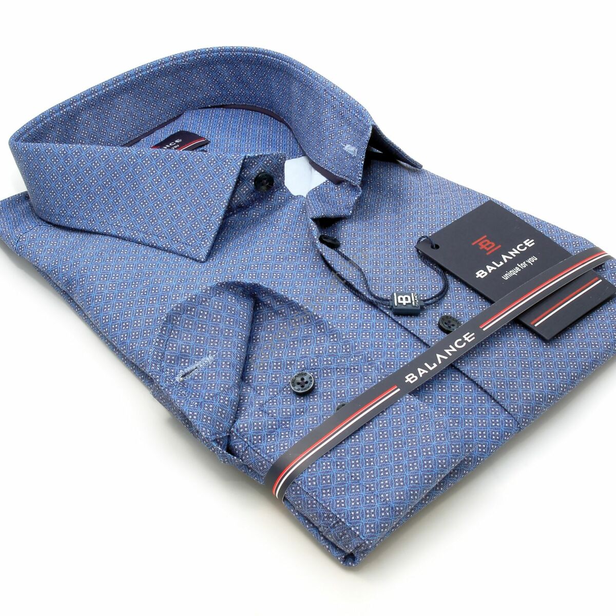 Balance nyomott kék-szürke apró mintás, hosszú ujjú rugalmas, hagyományos szabású Manuel regular-fit ing