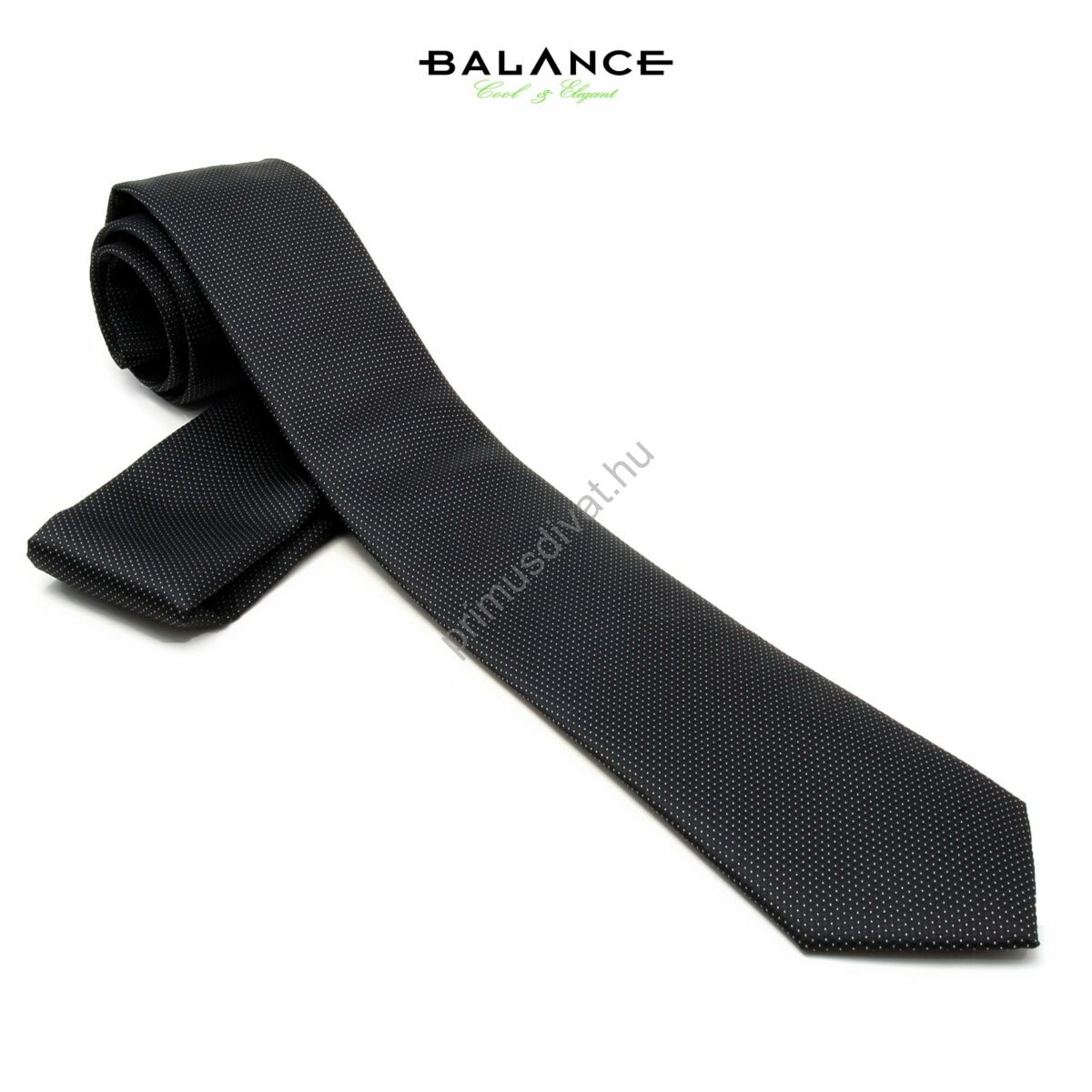 Balance apró fehér pöttyös fekete keskeny selyem nyakkendő díszzsebkendővel