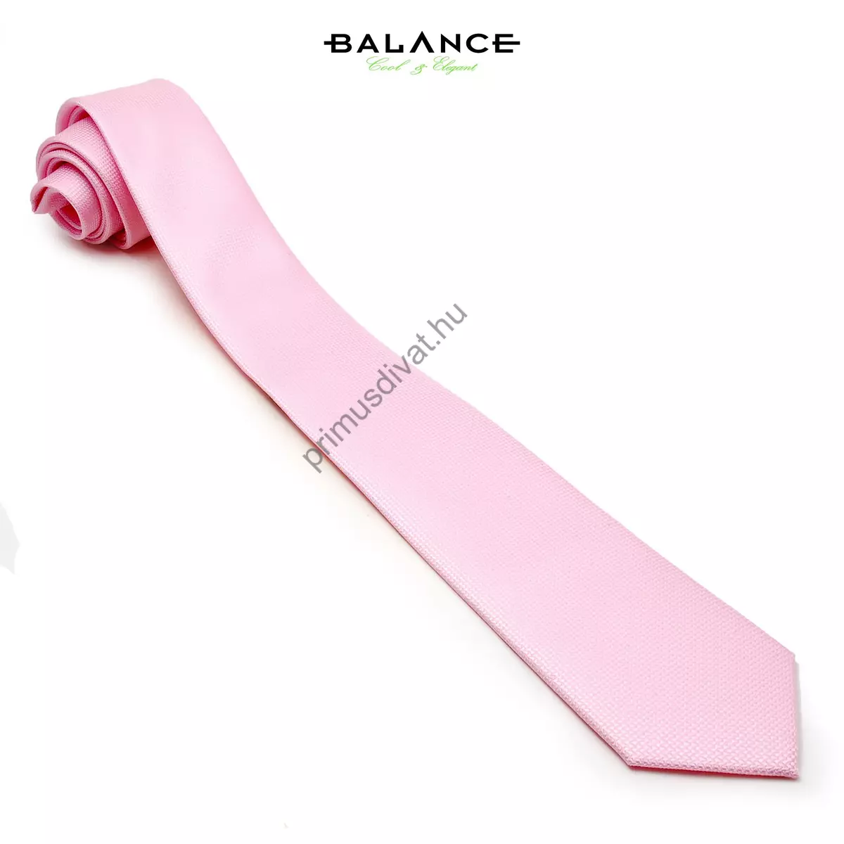 Balance anyagában szövött apró mintás keskeny világos rózsaszín selyem nyakkendő
