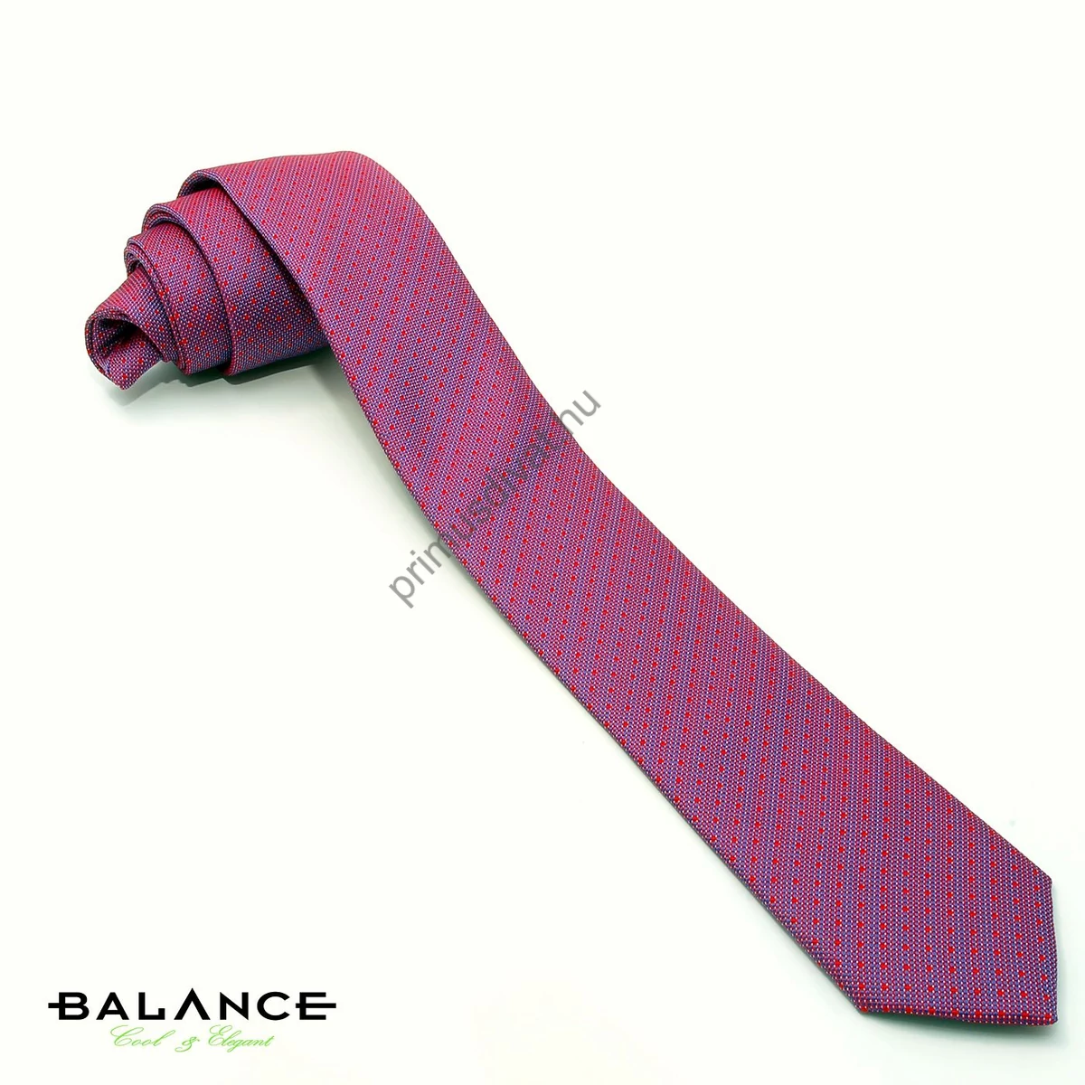 Balance anyagában szövött kék-pink színű mintás színjátszó keskeny selyem nyakkendő