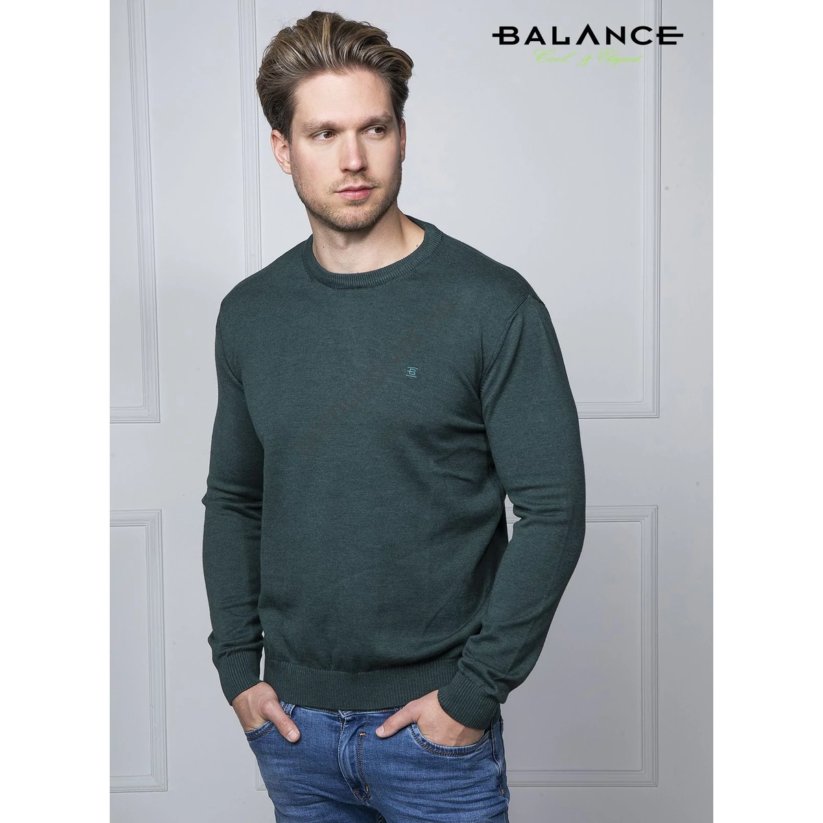 Balance vékony kötött környakas olajzöld melange Melar pulóver