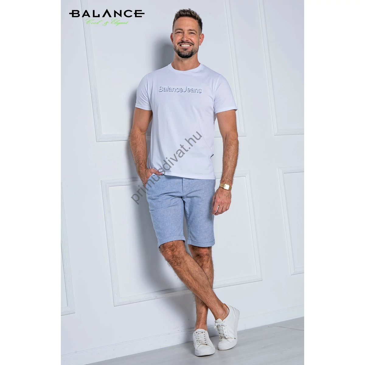 Balance svédzsebes világoskék rugalmas lenvászon chino sort, rövidnadrág, strukturált, kissé szemcsés felületű anyagból