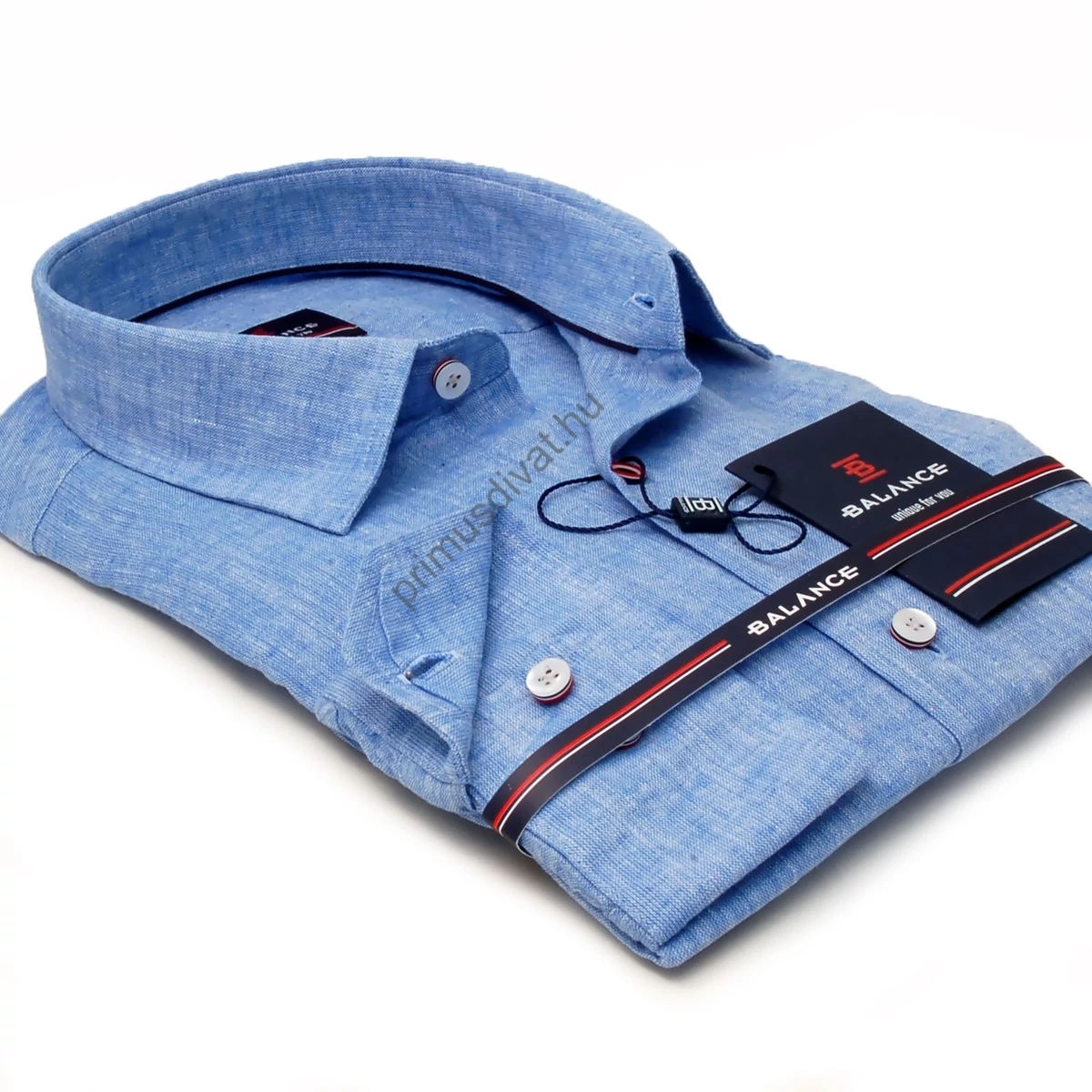 Balance enyhén karcsúsított világoskék-melange színű len-pamut anyagú lezser hosszú ujjú Firenze slim-fit ing