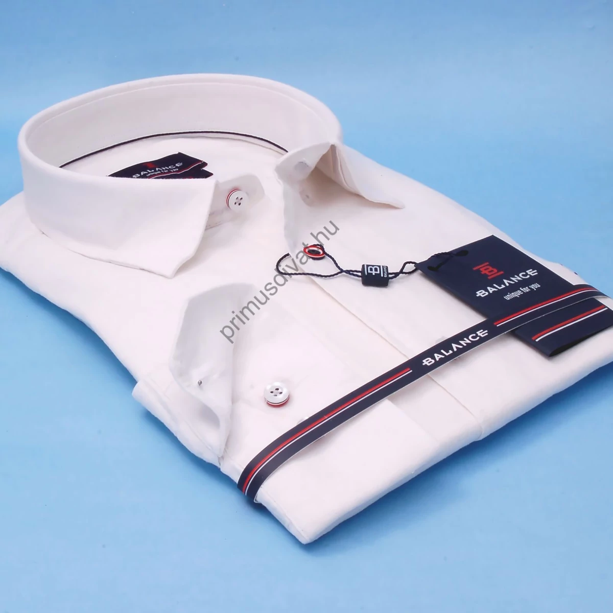 Balance enyhén karcsúsított törtfehér színű len-pamut anyagú lezser hosszú ujjú Firenze slim-fit ing