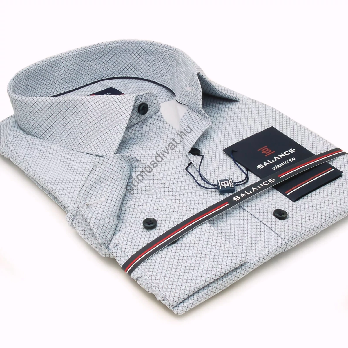 Balance fehér alapon nyomott kékesszürke apró mintás, hosszú ujjú rugalmas, hagyományos szabásvonalú Grid regular-fit ing