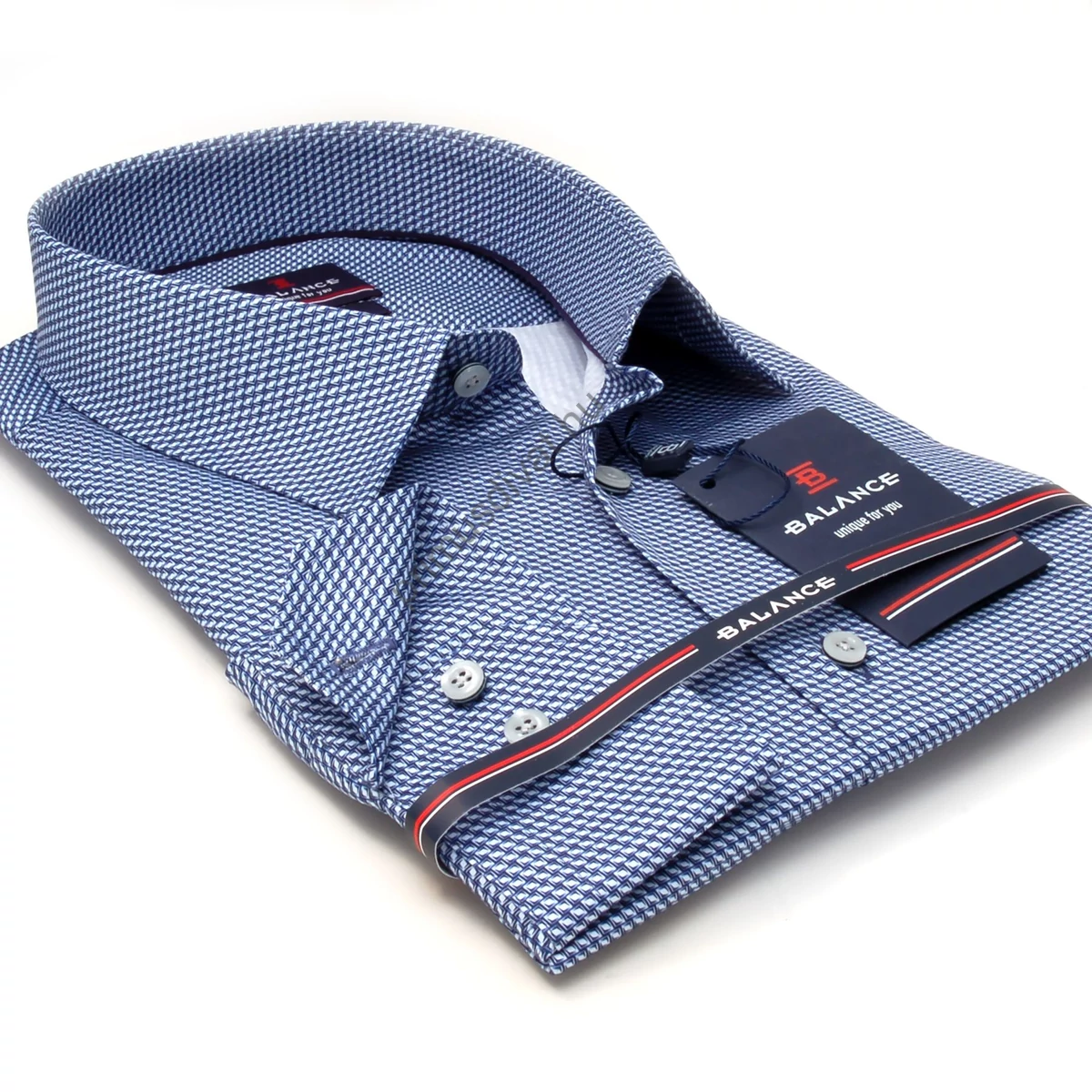 Balance fehér alapon nyomott sötétkék aprómintás hosszú ujjú karcsúsított Mali slim-fit ing