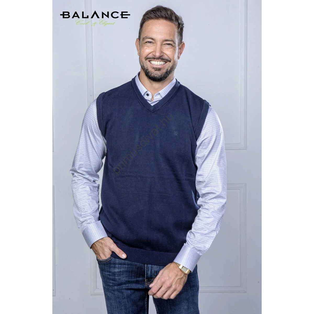 Balance vékony kötött V-nyakú sötétkék mellény