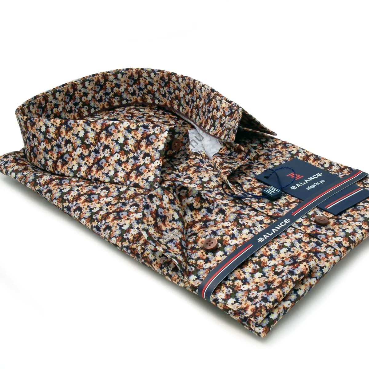 Balance drappos-barnás nyomott apró virágmintás hosszú ujjú karcsúsított Broflow slim-fit ing