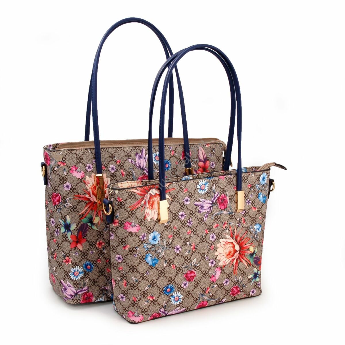 Virágmintás műbőr női táska szett, 2 darab egyben és külön is hordható táskával