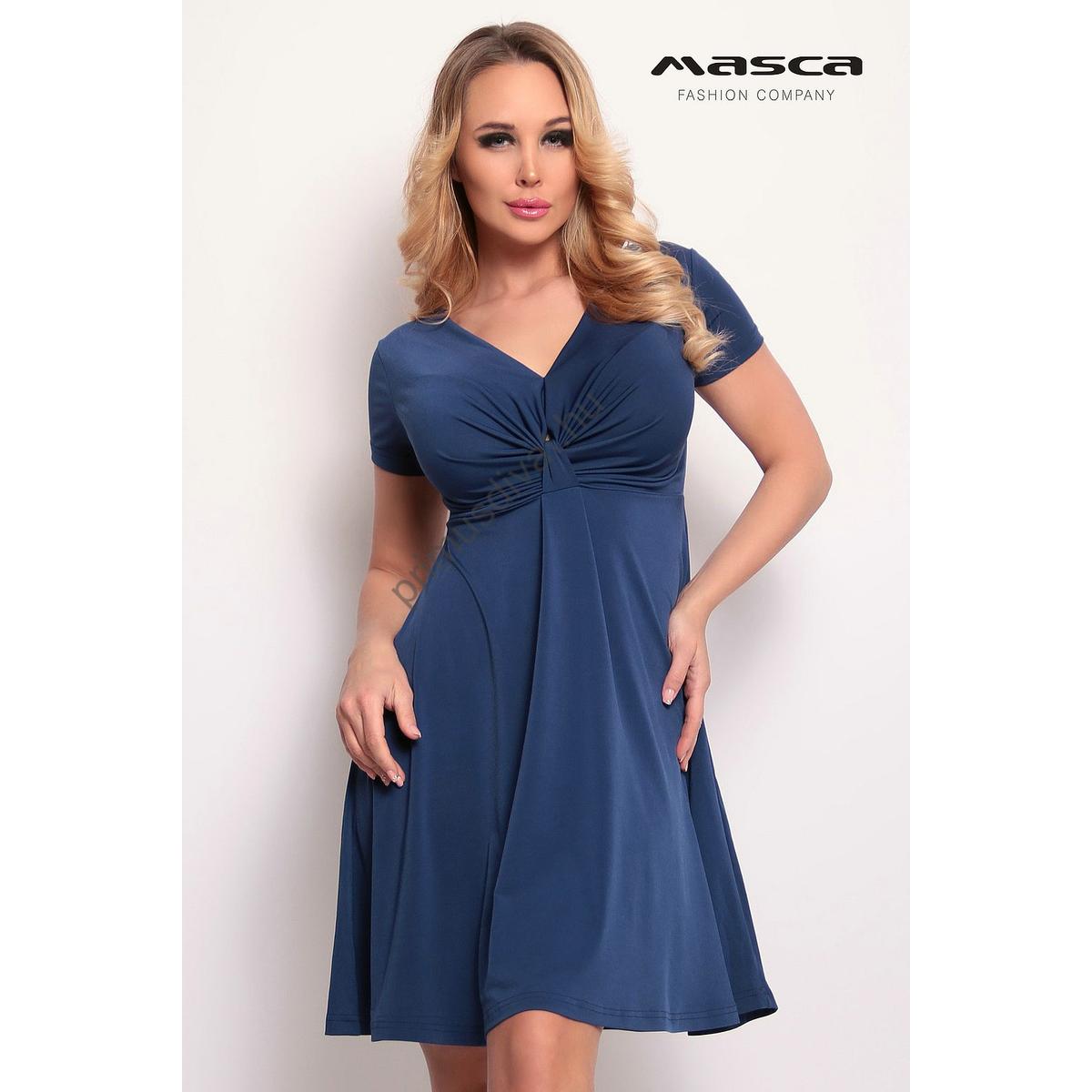 Masca Fashion húzottan ráncolt mellrészű, rövid ujjú sötétkék loknis aljú miniruha