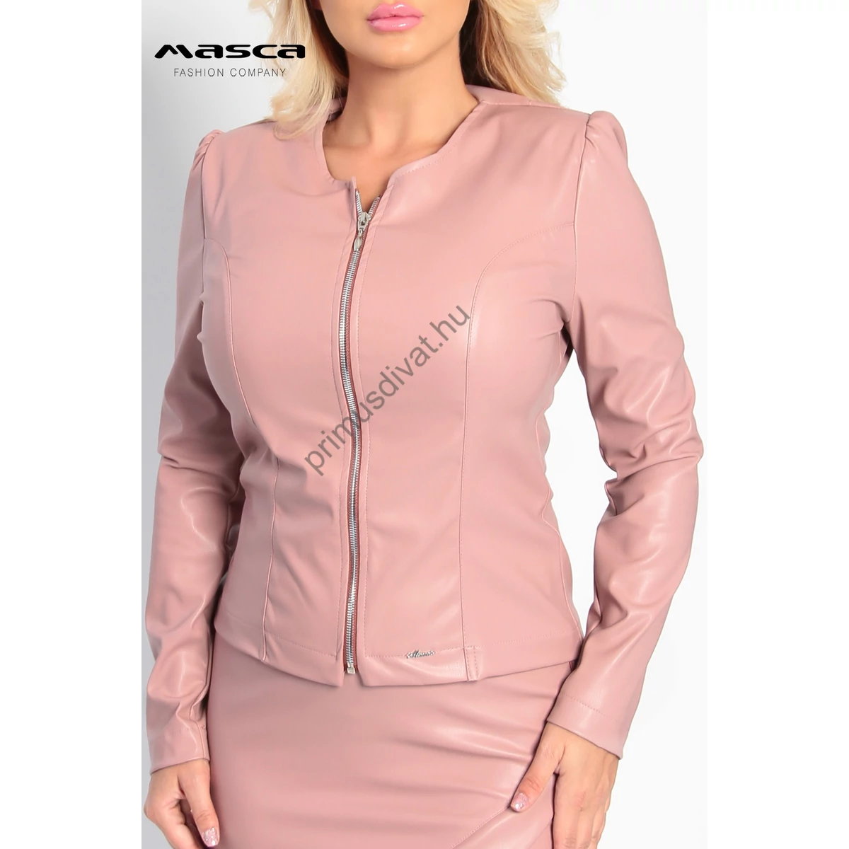 Masca Fashion belül bolyhos rugalmas textilbőr anyagú, mályva színű cipzáras dzseki, kiskabát