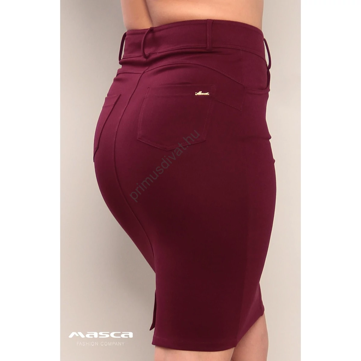 Masca Fashion farmer szabású rugalmas punto anyagú bordó szoknya, hátul sliccelve
