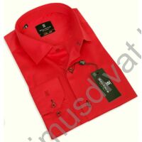 Balance normál galléros, egyszínű piros pamutszatén, slim-fit hosszú ujjú ing