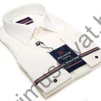Balance mandzsettagombos, normál galléros ekrü (csontszínű), slim-fit pamutszatén hosszú ujjú ing