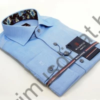 Balance világoskék strukturált felületű hosszú ujjú slim-fit alkalmi ing, kontrasztos virágos betétekkel