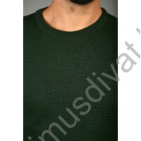 Balance környakas, mintás elejű olajzöld vékony kötött Marlon pulóver, ujjain és derekán szűkebb passzé résszel