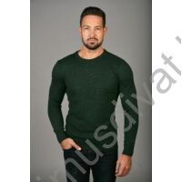 Balance környakas, mintás elejű olajzöld vékony kötött Marlon pulóver, ujjain és derekán szűkebb passzé résszel