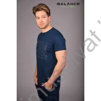 Balance környakas rövid ujjú sötétkék Piero póló, elején narancs szegélyes márkafeliratos nyomattal
