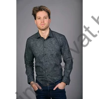 Balance nyomott szürke-fekete virágmintás hosszú ujjú rugalmas, karcsúsított Matteo slim-fit ing