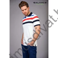 Balance piros-kék csíkos fehér rövid ujjú, gombos-galléros nyakú Thomas póló, szűkebb, slim-fit szabásban