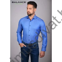 Balance anyagában szövött halszálkamintás királykék, karcsúsított hosszú ujjú slim-fit alkalmi Salvo ing