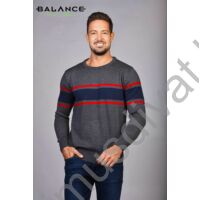 Balance környakas, sötétkék-piros csíkos szürke vékony kötött Liner pulóver
