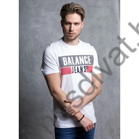 Balance környakas fehér rövid ujjú Reffles póló, mellén nagyméretű fekete-piros márkafeliratos nyomattal