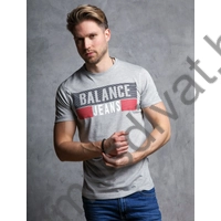 Balance környakas szürke rövid ujjú Reffles póló, mellén nagyméretű fekete-piros márkafeliratos nyomattal