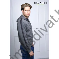 Balance vastag pamut piké anyagú középszürke kapucnis, cipzáras Piquet kardigán, mellén dombornyomott márkajelzéssel, cipzáras zsebekkel