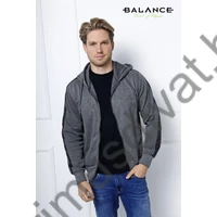 Balance vastag pamut piké anyagú középszürke kapucnis, cipzáras Piquet kardigán, mellén dombornyomott márkajelzéssel, cipzáras zsebekkel