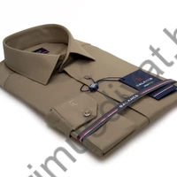 Balance normál galléros, drapp rugalmas pamutszatén, slim-fit hosszú ujjú alkalmi ing
