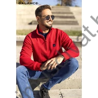 Balance cipzáras nyakú, steppelt hatású elejű, vastag piké anyagú piros HZ pulóver