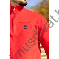 Balance cipzáras nyakú, steppelt hatású elejű, vastag piké anyagú piros HZ pulóver