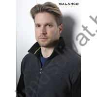 Balance állónyakú, vastag, puha pamut anyagú sötétszürke-fekete színű cipzáras, zsebes Selan kardigán