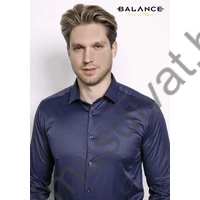 Balance normál galléros sötétkék, karcsúsított-nyújtott fazonú long-slim-fit rugalmas pamutszatén hosszú ujjú alkalmi ing