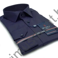 Balance normál galléros sötétkék, karcsúsított-nyújtott fazonú long-slim-fit rugalmas pamutszatén hosszú ujjú alkalmi ing