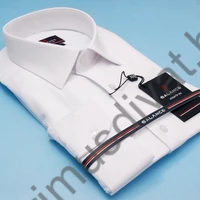 Balance normál galléros fehér, karcsúsított-nyújtott fazonú long-slim-fit rugalmas pamutszatén hosszú ujjú alkalmi ing