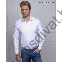 Balance normál galléros fehér, karcsúsított-nyújtott fazonú long-slim-fit rugalmas pamutszatén hosszú ujjú alkalmi ing