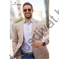 Balance béleletlen, pamut-len anyagú, két gombos, két slicces karcsúsított bézs Queb nyári zakó