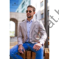 Balance béleletlen, pamut-len anyagú, két gombos, két slicces karcsúsított bézs Queb nyári zakó