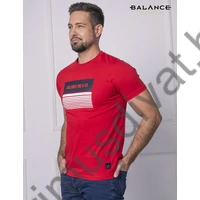 Balance környakas piros rövid ujjú ABL póló, mellén nagyméretű fehér-kék márkafeliratos nyomattal