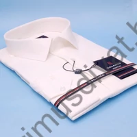 Balance normál galléros, ekrü színű rugalmas pamutszatén, slim-fit hosszú ujjú alkalmi ing