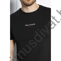 Balance környakas rövid ujjú fekete pamut B-mid póló, mellén kisméretű nyomott márkafelirattal