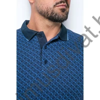 Balance kék márkalogómintás rugalmas pamut anyagú rövid ujjú, gombos-galléros nyakú JQ póló, gallérján és ujján kontrasztos paszpóllal