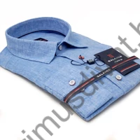 Balance enyhén karcsúsított világoskék-melange színű len-pamut anyagú lezser hosszú ujjú Firenze slim-fit ing
