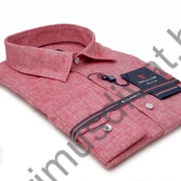 Balance enyhén karcsúsított piros-melange színű len-pamut anyagú lezser hosszú ujjú Firenze slim-fit ing