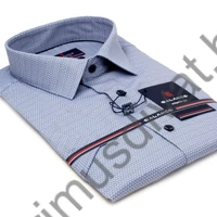 Balance fehér alapon nyomott szürkéskék apró mintás rövid ujjú rugalmas, karcsúsított Zalar slim-fit ing